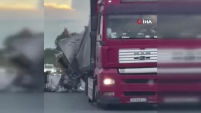 Yabancı plakalı TIR Kuzey Marmara Otoyolu’nda dehşet saçtı! Yükler yola saçıldı
