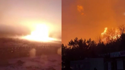 Doğal gaz hattında patlama: Korku dolu anlar kamerada