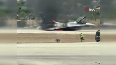 Yunanistan’da acil iniş yapan F-16 alev topuna döndü