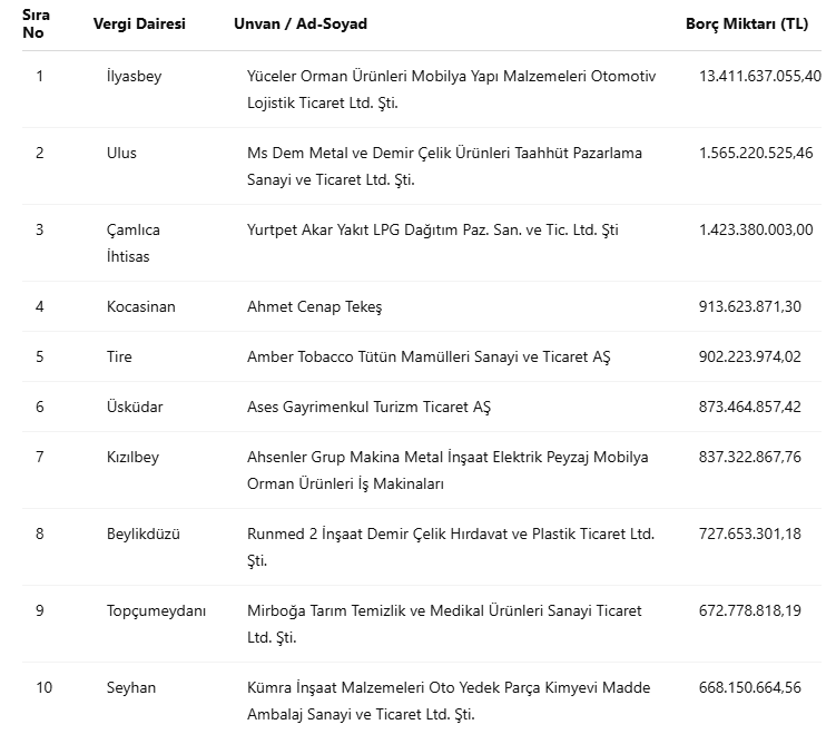 GİB, 56 bin kişilik vergi y&uuml;zs&uuml;zleri listesini a&ccedil;ıkladı: Toplam bor&ccedil; 1,5 trilyon lirayı aştı! - Resim : 2