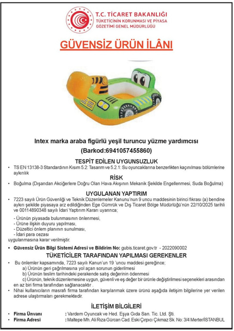 Boğulma riski tespit edilen ürünü iade edenler parasını geri alabilecek - Resim : 1