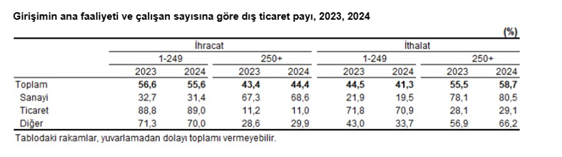 Türkiye'nin dış ticaret profili: İhracatın yüzde 44,4’ünü büyük ölçekli girişimler gerçekleştirdi