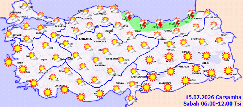 Karadeniz'e sağanak, Marmara ve Ege'ye kuvvetli rüzgar uyarısı - Resim : 1