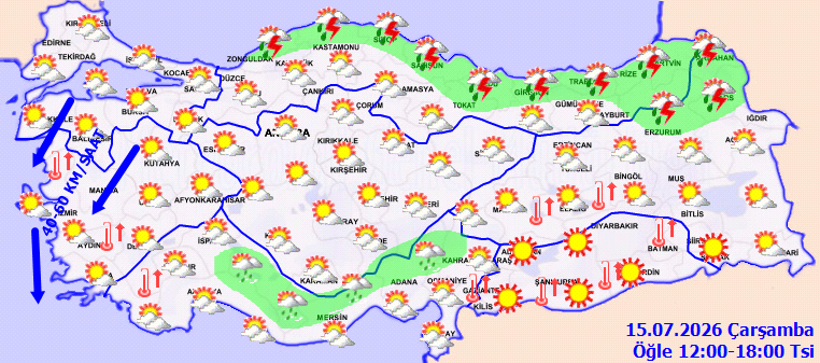 Karadeniz'e sağanak, Marmara ve Ege'ye kuvvetli rüzgar uyarısı - Resim : 2