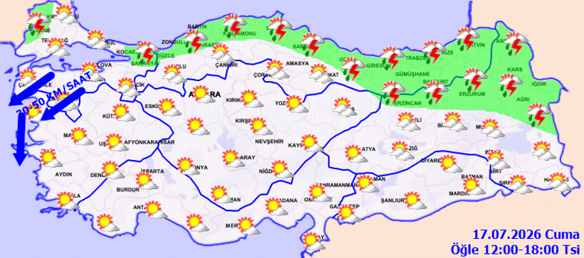 Meteoroloji açıkladı: Kuzeyde sağanak, güneyde sıcak hava etkili olacak - Resim : 1