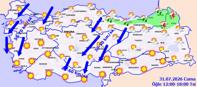 Meteoroloji duyurdu: Kuzeyde yağış, g&uuml;neyde kavurucu sıcaklar etkili olacak - Resim : 1