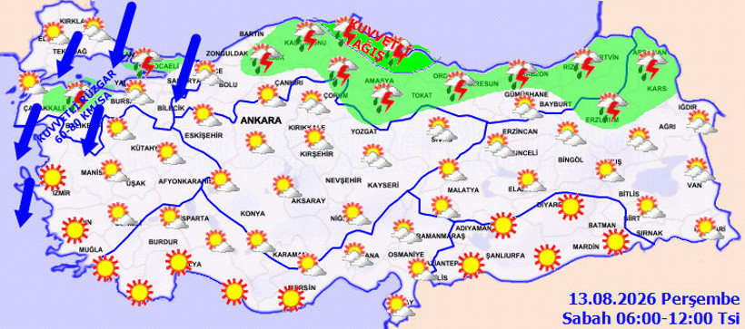 Meteoroloji b&ouml;lge b&ouml;lge uyardı: Kavurucu sıcaklara sağanak arası - Resim : 1