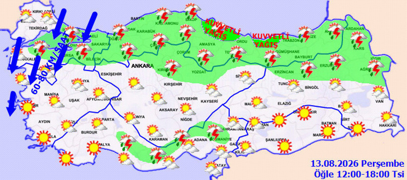 Meteoroloji b&ouml;lge b&ouml;lge uyardı: Kavurucu sıcaklara sağanak arası - Resim : 2