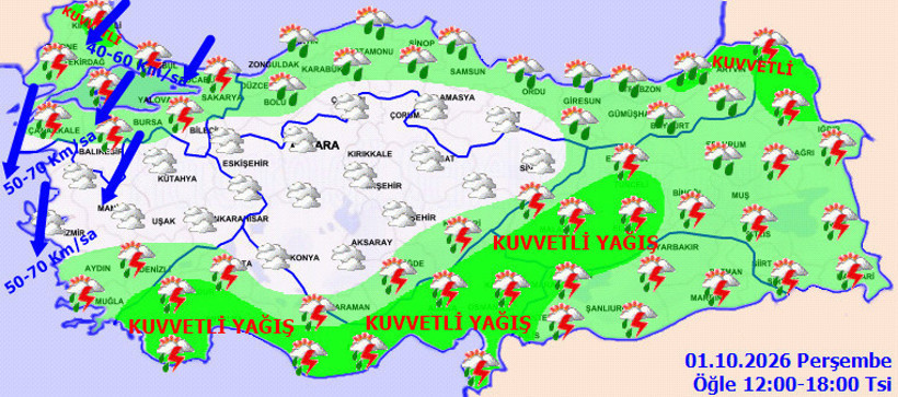 T&uuml;rkiye yağışlı havanın etkisinde: B&ouml;lge b&ouml;lge uyarı verildi - Resim : 1