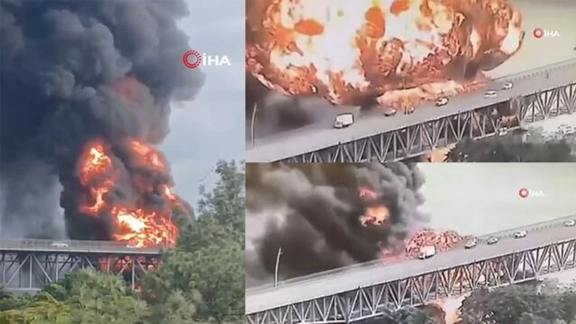 Panama&rsquo;da k&ouml;pr&uuml; altında yakıt kamyonu patladı: Korku dolu anlar anbean kaydedildi - Resim : 1