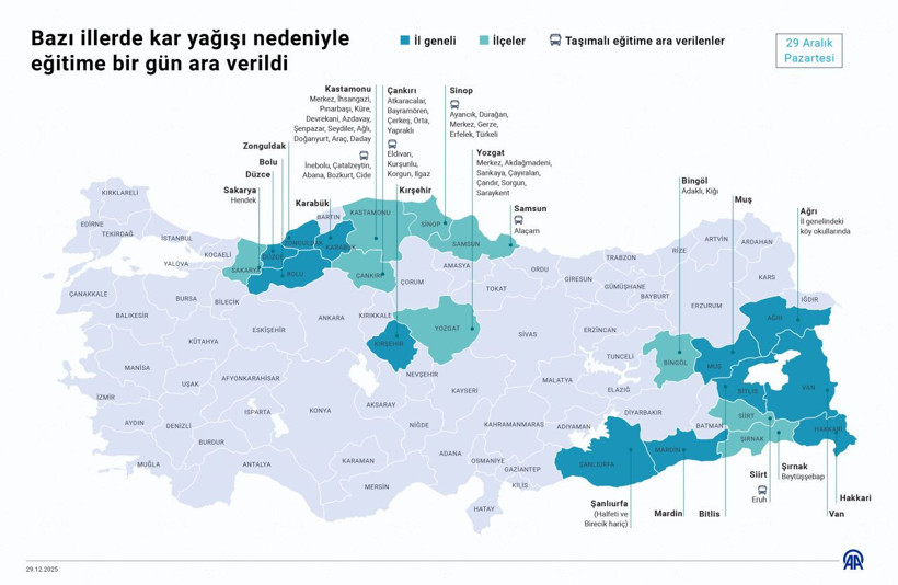 Son dakika: 29 Aralık Pazartesi okulların tatil edildiği il ve ilçelerin tam listesi - Resim: 15