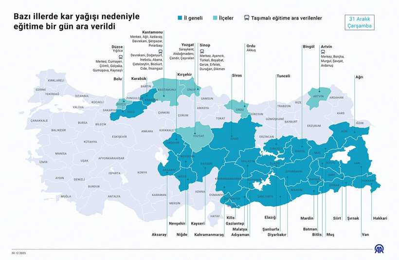 31 Aralık Çarşamba günü hangi illerde okullar tatil edildi? - Resim: 1