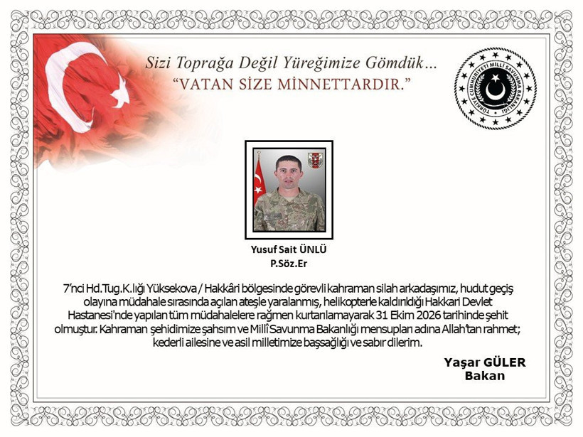 MSB'den acı haber: Hakkari'de yaralanan asker şehit oldu - Resim : 1